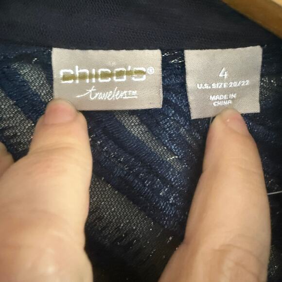 CHICO'S TRAVELERS Blue Whimsy Mesh Stripe Embroidered 3/4 Sleeve Jacket 4  26/28 - Picture 5 of 7